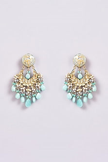 Gold Finish Turquoise Semi-Precious Stone & Pearl Meenakari Dangler Earrings