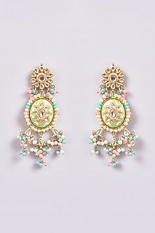 Gold Finish Turquoise Semi-Precious Stone & Pearl Meenakari Dangler Earrings
