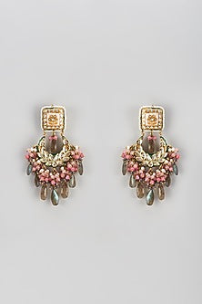 Gold Finish Semi-Precious Stone & Pearl Meenakari Dangler Earrings