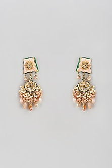 Gold Finish Semi-Precious Stone & Pearl Meenakari Dangler Earrings