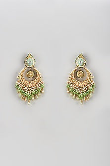 Gold Finish Semi-Precious Stone & Pearl Meenakari Dangler Earrings