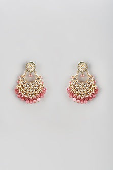 Gold Finish Semi-Precious Stone & Pearl Meenakari Dangler Earrings