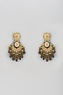 Gold Finish Semi-Precious Stone & Pearl Meenakari Dangler Earrings