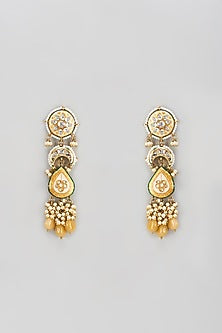 Gold Finish Semi-Precious Stone & Pearl Meenakari Dangler Earrings
