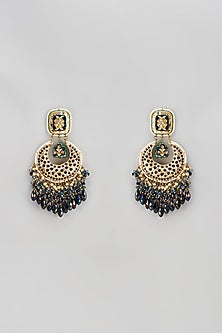 Gold Finish Semi-Precious Stone & Pearl Meenakari Dangler Earrings