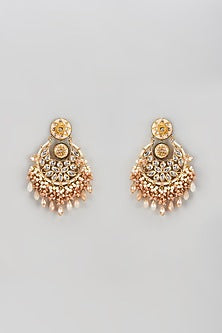 Gold Finish Semi-Precious Stone & Pearl Meenakari Dangler Earrings