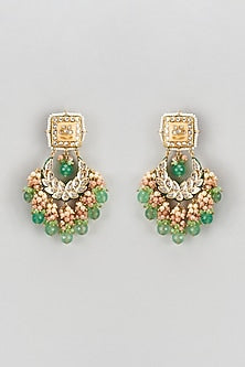 Gold Finish Semi-Precious Stone & Pearl Meenakari Dangler Earrings
