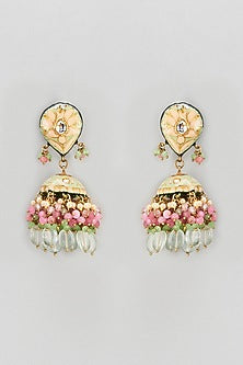 Gold Finish Semi-Precious Stone & Pearl Meenakari Dangler Earrings