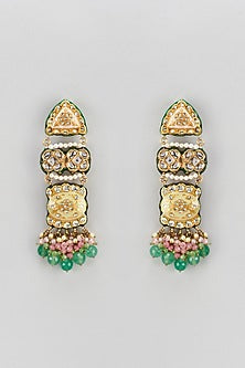 Gold Finish Semi-Precious Stone & Pearl Meenakari Dangler Earrings