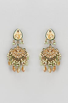 Gold Finish Semi-Precious Stone & Pearl Meenakari Dangler Earrings