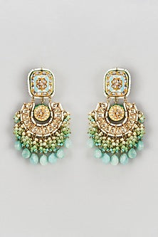Gold Finish Semi-Precious Stone & Pearl Meenakari Dangler Earrings