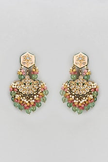 Gold Finish Semi-Precious Stone & Pearl Meenakari Dangler Earrings