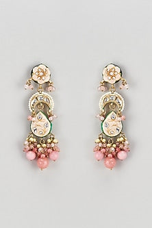 Gold Finish Semi-Precious Stone & Pearl Meenakari Dangler Earrings