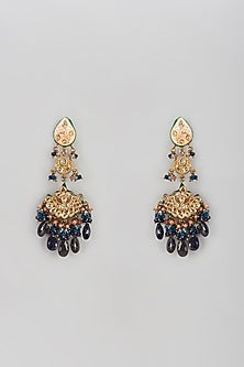 Gold Finish Semi-Precious Stone & Pearl Meenakari Dangler Earrings