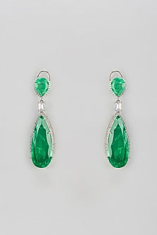 White Finish Semi-Precious Stone & Zircon Dangler Earrings