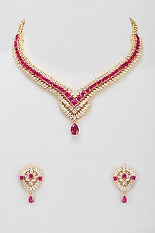 Rose Gold Finish Semi-Precious Stone & Zircon Necklace Set