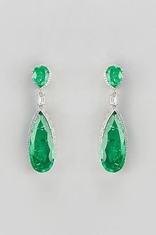 White Finish Zircon & Semi-Precious Stone Dangler Earrings
