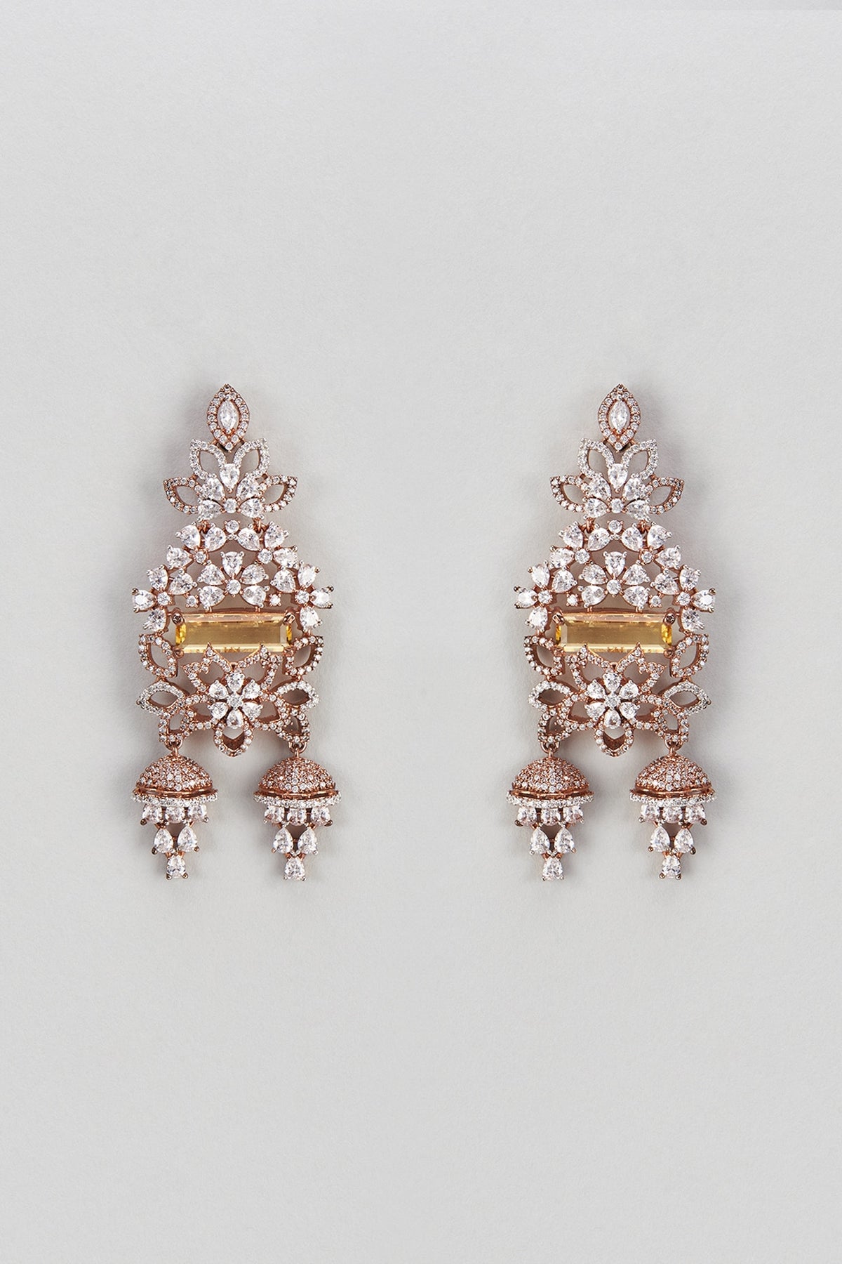 Rose Gold Finish Zircon & Semi-Precious Stone Dangler Earrings