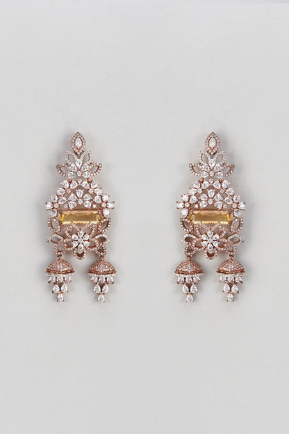 Rose Gold Finish Zircon & Semi-Precious Stone Dangler Earrings