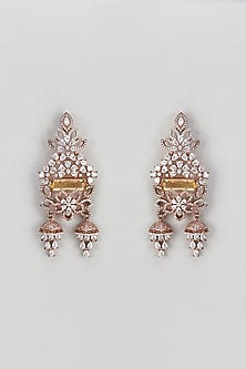 Rose Gold Finish Zircon & Semi-Precious Stone Dangler Earrings