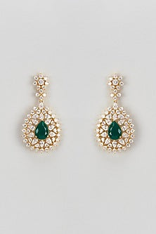 Gold Finish Zircon & Semi-Precious Stone Dangler Earrings