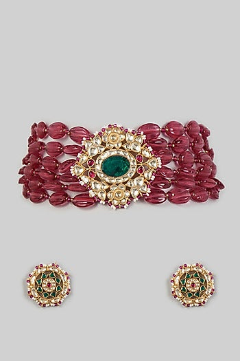 Gold Plated Tourmaline Choker Necklace Set