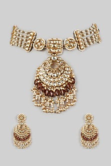 Gold Plated Hessonite Choker Necklace Set