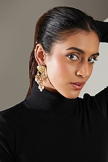 Gold Finish Peach Onyx & Semi-Precious Stone Meenakari Dangler Earrings