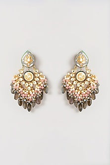 Gold Plated Semi-Precious Stone Meenakari Chandbali Earrings