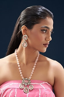 Two-Tone Finish Kundan Polki & Semi-Precious Stone Long Necklace Set