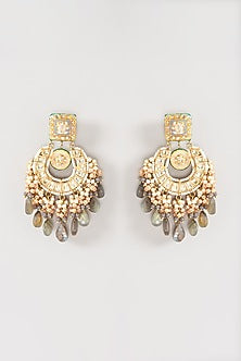 Gold Plated Semi-Precious Stone Meenakari Chandbali Earrings
