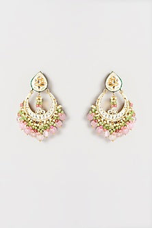 Gold Plated Semi-Precious Stone Meenakari Chandbali Earrings