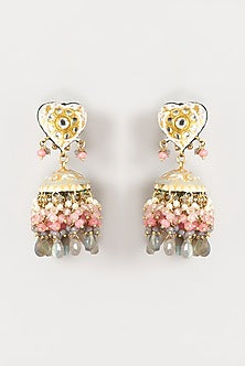 Gold Plated Semi-Precious Stone Meenakari Enameled Earrings