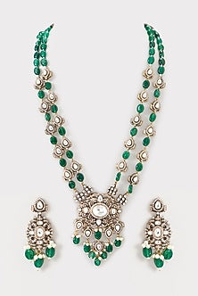 Gold Plated Kundan Polki & Semi-Precious Stone Long Necklace Set