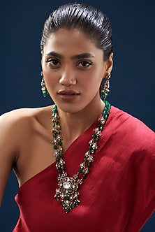 Gold Plated Kundan Polki & Semi-Precious Stone Long Necklace Set