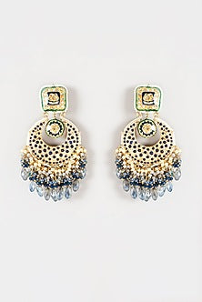 Gold Plated Semi-Precious Stone Meenakari Enameled Chandbali Earrings