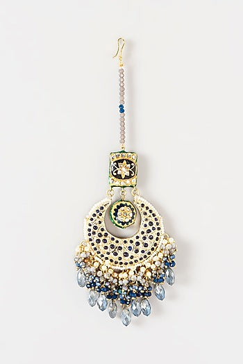 Gold Plated Semi-Precious Stone Meenakari Enameled Maang Tikka