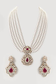 Gold Plated Kundan Polki & Semi-Precious Stone Long Necklace Set