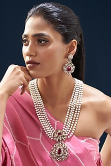 Gold Plated Kundan Polki & Semi-Precious Stone Long Necklace Set