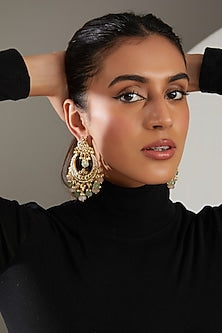 Gold Finish Kundan Polki & Pink Quartz Dangler Earrings