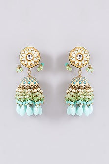 Gold Finish Turquoise Onyx & Pearl Meenakari Dangler Earrings
