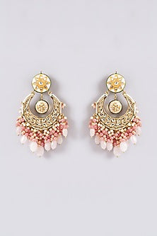 Gold Finish Pink Quartz & Semi-Precious Stone Meenakari Dangler Earrings