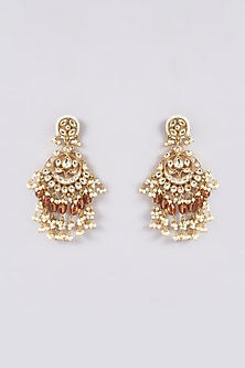 Gold Finish Brown Semi-Precious Stone & Kundan Polki Necklace Set