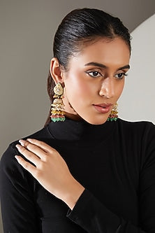 Gold Finish Multi-Colored Onyx & Semi-Precious Stone Meenakari Dangler Earrings