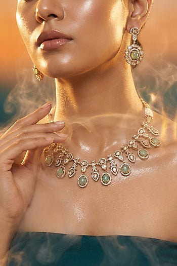 Micro Gold Finish Kundan Polki & Pearl Necklace Set