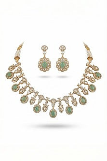 Micro Gold Finish Kundan Polki & Pearl Necklace Set