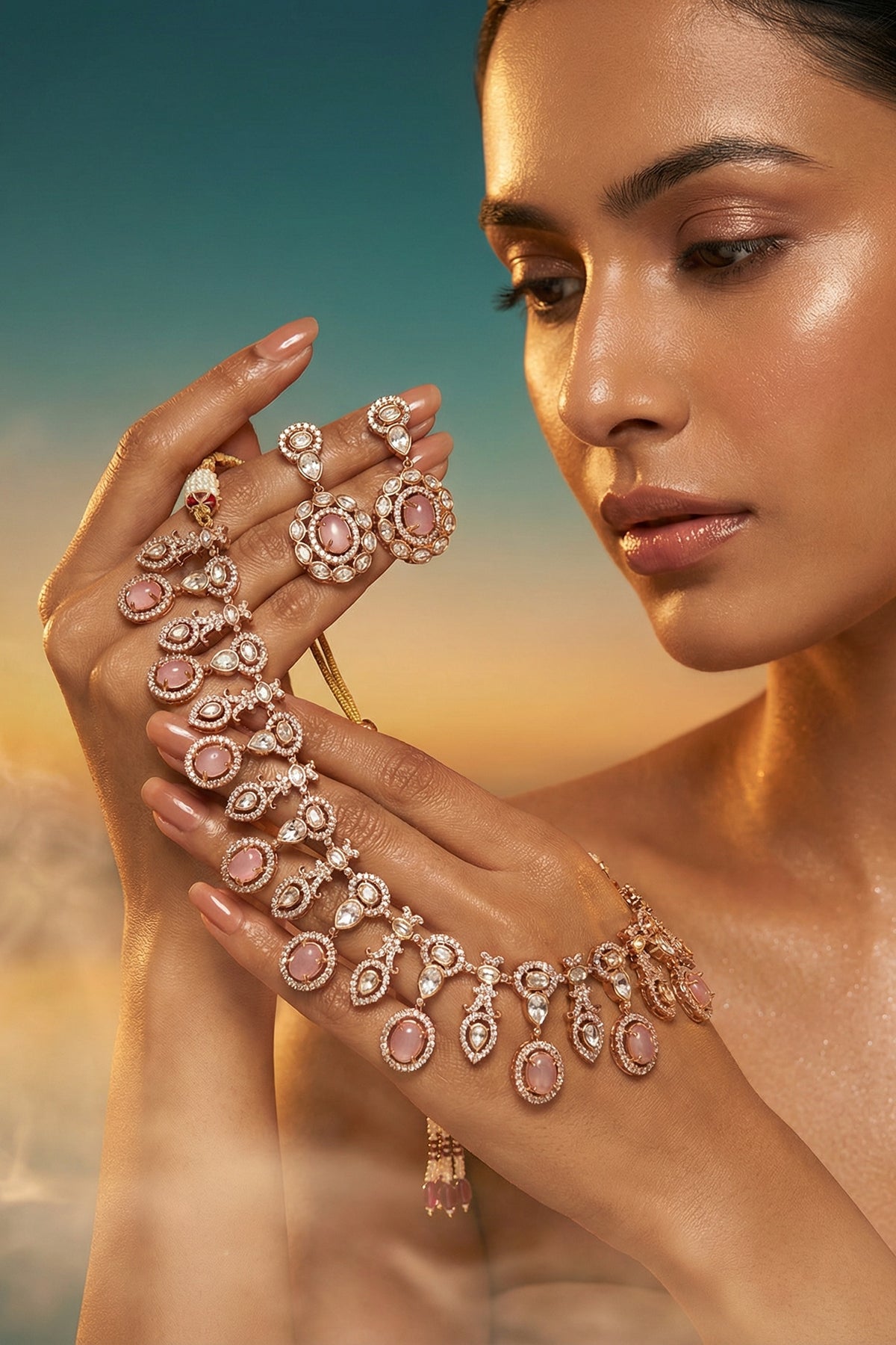 Micro Gold Finish Kundan Polki & Pearl Necklace Set