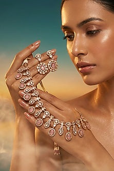 Micro Gold Finish Kundan Polki & Pearl Necklace Set