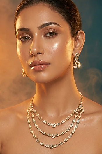 Micro Gold Finish Kundan Polki & Pearl Necklace Set