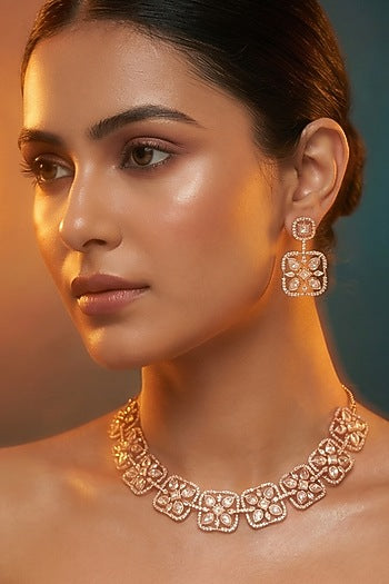 Micro Gold Finish Kundan Polki & Pearl Necklace Set